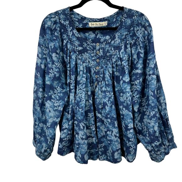 We The Free Tops - We the Free Floral Blouse Small Blue Button Front